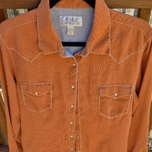Ryan Micheal Silk/Cotton Women's Button Down Western Shirt, pumpkin Orange